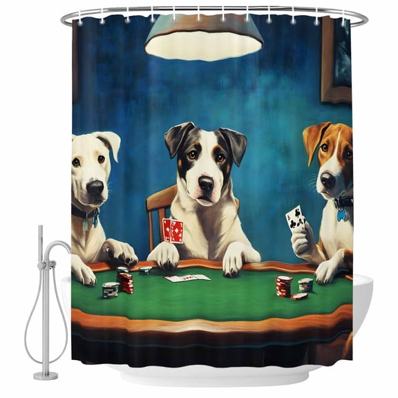 Bathroom Shower Curtain Dog Playing Poker Waterproof Shower Curtains with Hooks, Abstract Animal in The Room Bath Curtains Bathtub Curtain Home Decor 60x72in