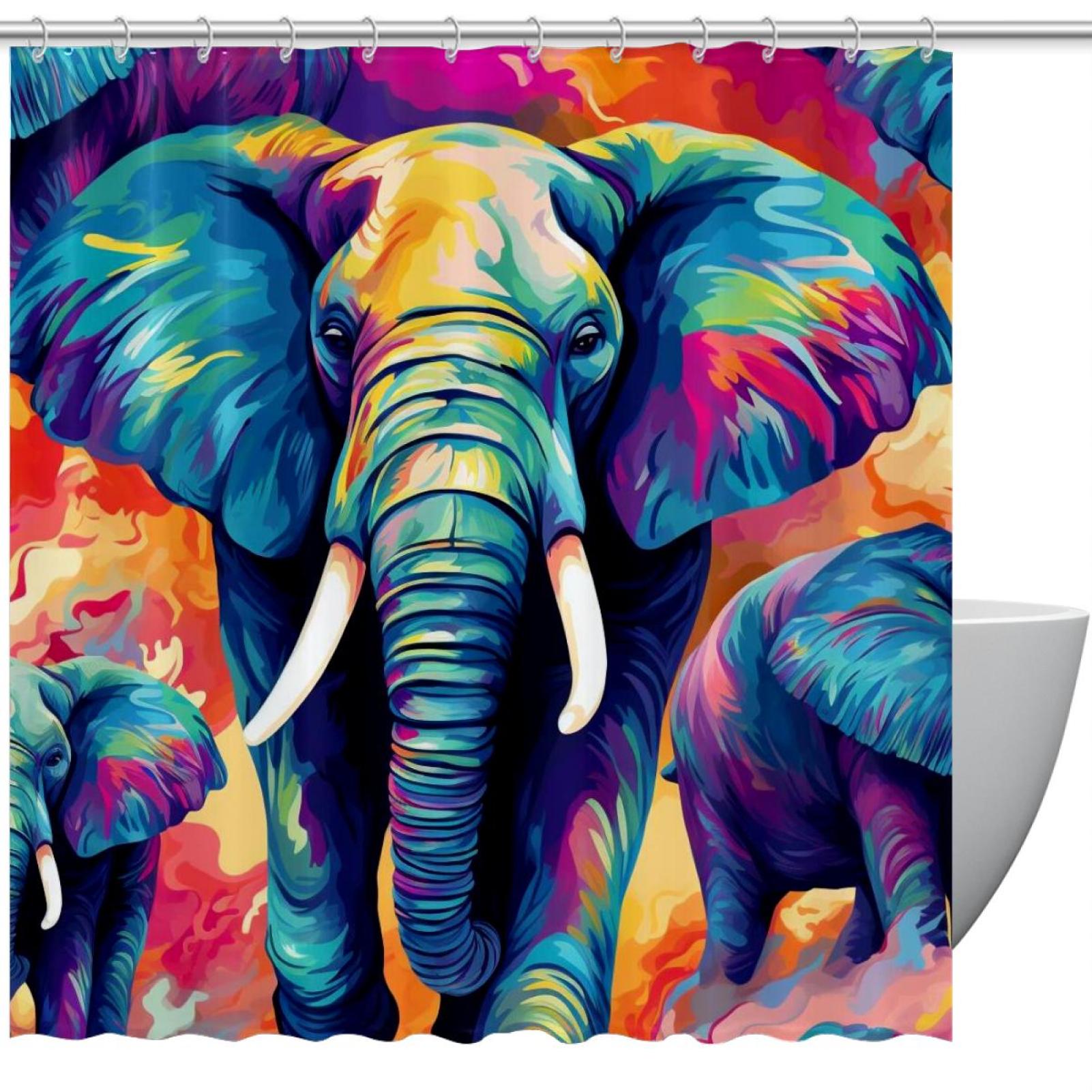 Bathroom Shower Curtain Elephant Paint, Waterproof Fabric Shower