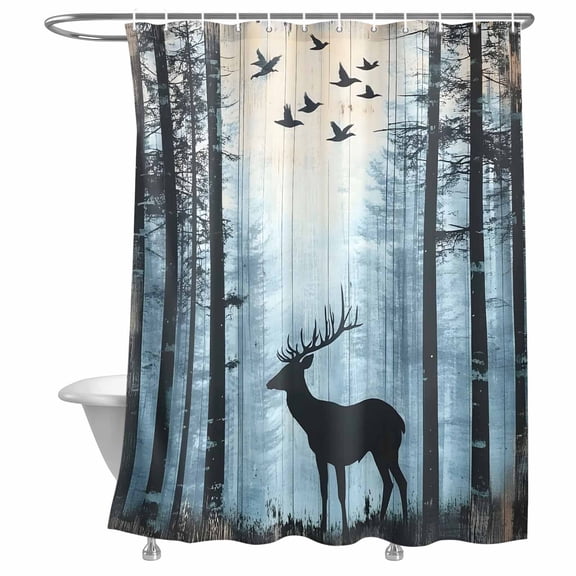 Bathroom Shower Curtain Elk Forest Jungle Animal Shadow Waterproof Shower Curtains with Hooks, Nature Landscapes Bath Curtains Bathtub Curtain Home Decor 72x72in