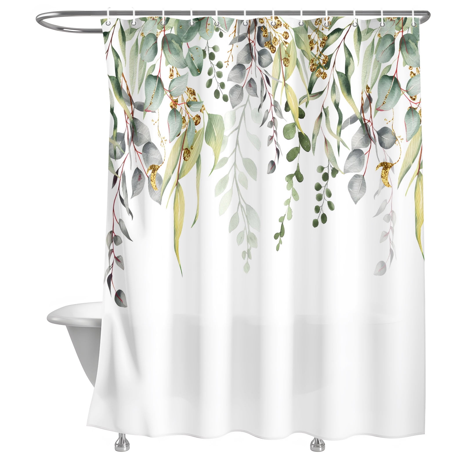 Bathroom Shower Curtain Eucalyptus Leaf Watercolor Green Waterproof ...