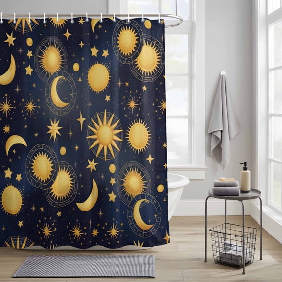 Bathroom Shower Curtain Fantasy Galaxy Moon Sun Waterproof Shower Curtains with Hooks, Cartoon Starry Night Bath Curtains Bathtub Curtain Home Decor 36x72in