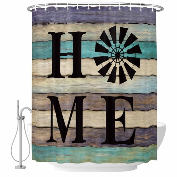 Bathroom Shower Curtain Farm Home Windmill Waterproof Shower Curtains with Hooks, Farmhouse Vintage Wood Board Bath Curtains Bathtub Curtain Home Decor 60x72in