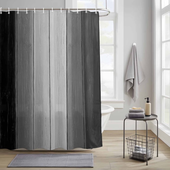 Bathroom Shower Curtain Farm Wood Board Gray Gradient Plank Waterproof Shower Curtains with Hooks, Retro Wooden Grain Bath Curtains Bathtub Curtain Home Decor 36x72in
