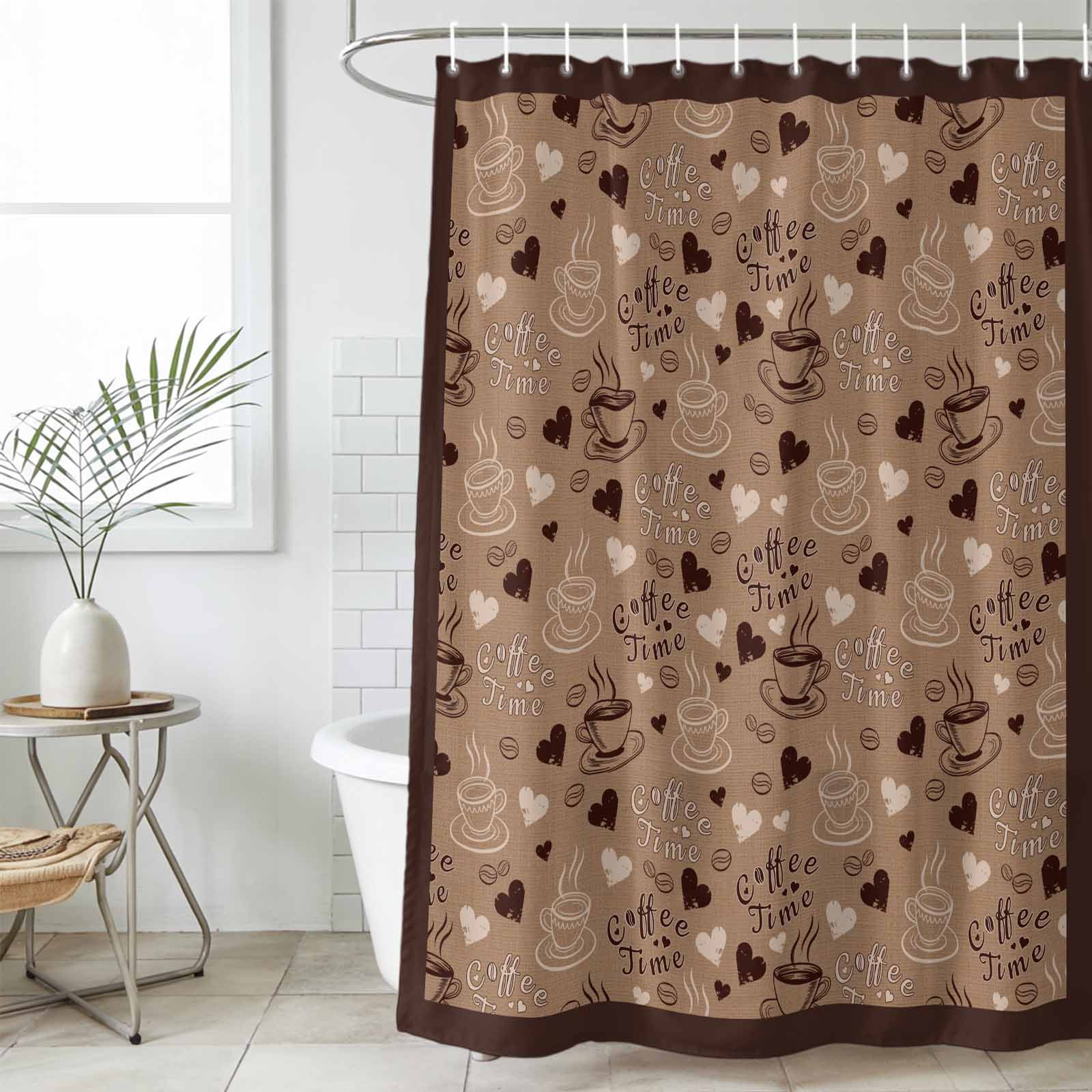 Bathroom Shower Curtain Farmhouse Coffee Time Text Waterproof Shower ...