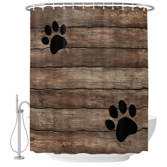 Bathroom Shower Curtain Farmhouse Dog Paws Waterproof Shower Curtains with Hooks, Animal Claws Vintage Wood Board Bath Curtains Bathtub Curtain Home Decor 60x72in