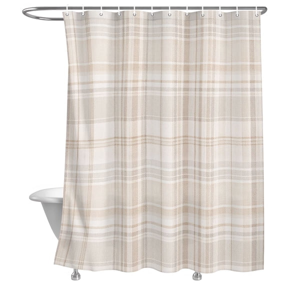 Bathroom Shower Curtain Farmhouse Tartan Beige Plaid Waterproof Shower Curtains with Hooks, Modern Minimalist Art Bath Curtains Bathtub Curtain Home Decor 72x72in