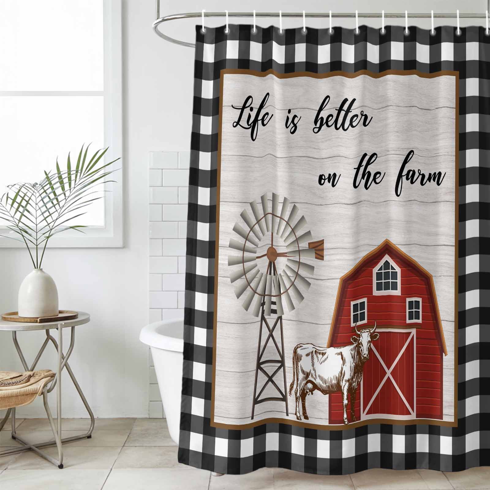 Bathroom Shower Curtain Farmhouse Windmill Wood Barn Waterproof Shower ...