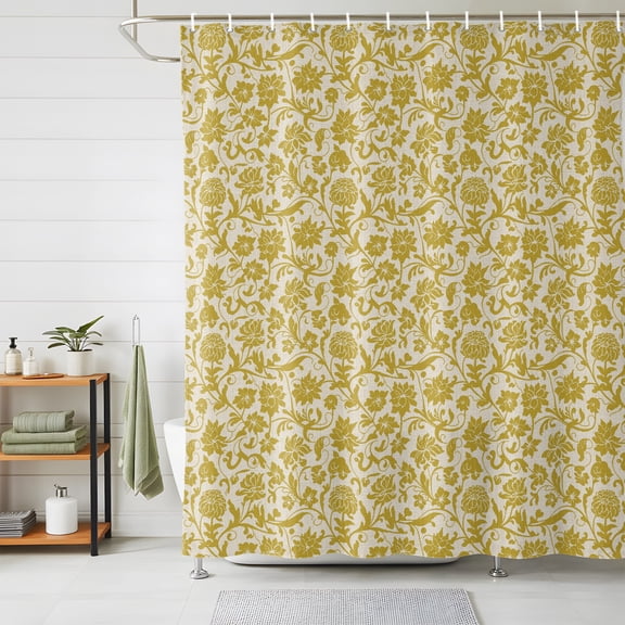 Bathroom Shower Curtain Farmhouse Yellow Wild Flower Waterproof Shower Curtains with Hooks, Country Vintage Linen Texture Bath Curtains Bathtub Curtain Home Decor 48x72in