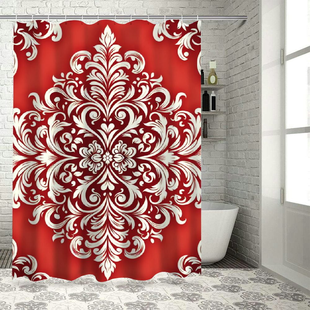 Bathroom Shower Curtain Floral Pattern Vintage in The White and Red ...