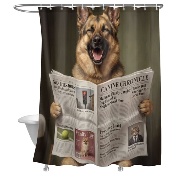 Bathroom Shower Curtain Funny Dogs Reading Newspapers Waterproof Shower Curtains with Hooks, Modern Abstract Art