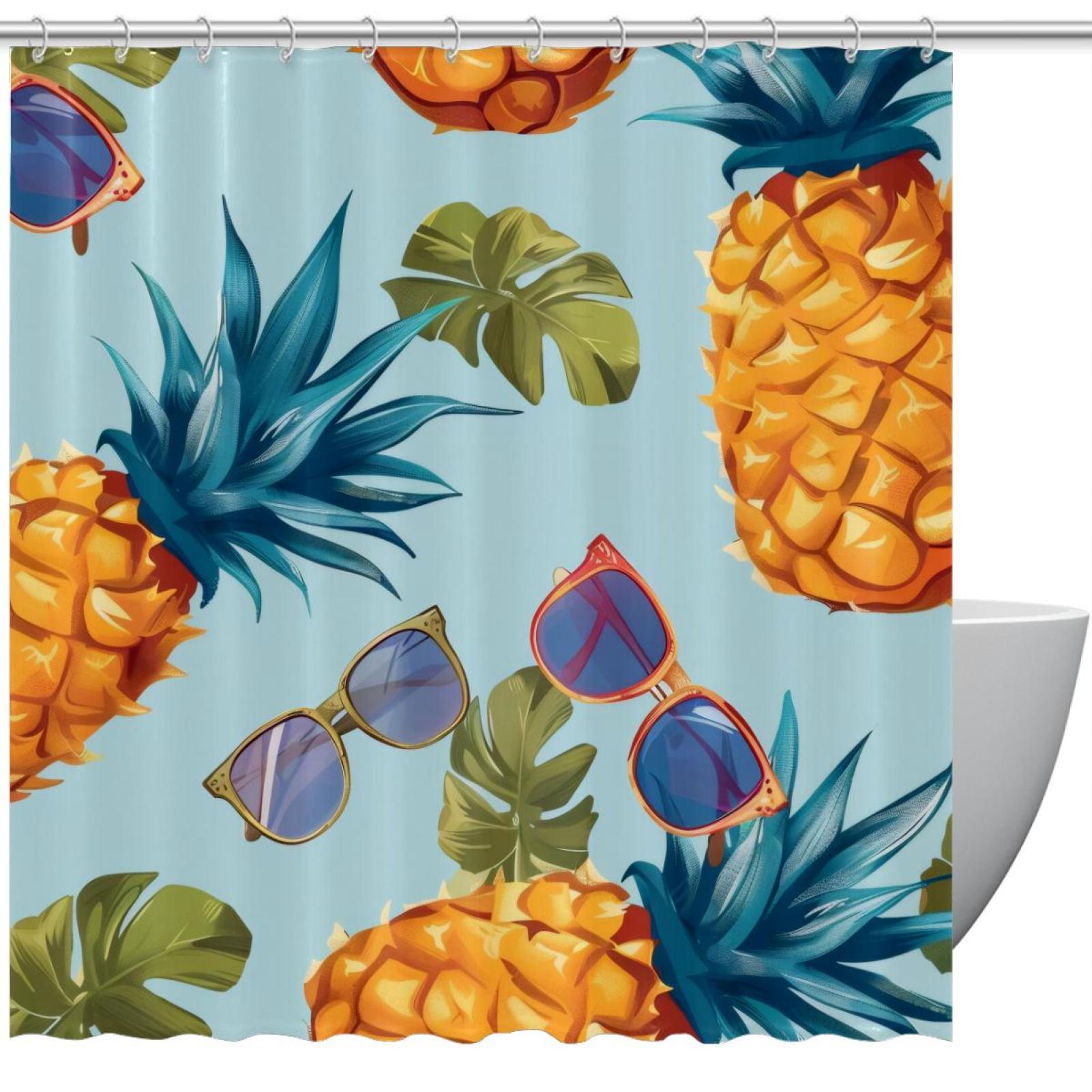 Bathroom Shower Curtain Funny Pineapples Sunglasses, Waterproof Fabric