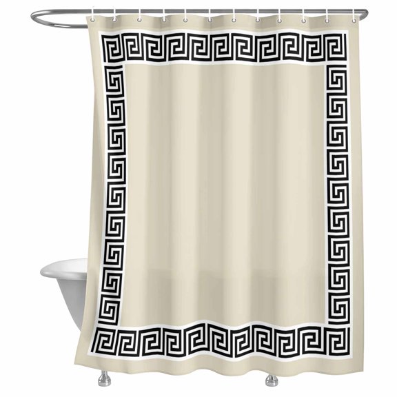 Bathroom Shower Curtain Geometric Chic Black Frame Waterproof Shower Curtains with Hooks, Greek Style Bath Curtains Bathtub Curtain Home Decor 72x72in