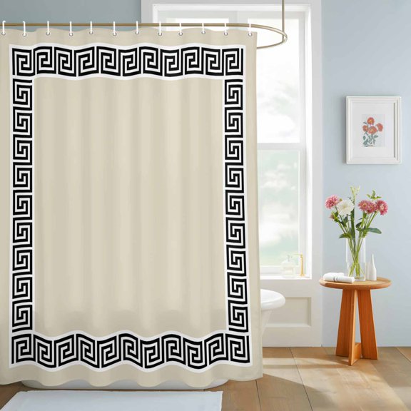 Bathroom Shower Curtain Geometric Chic Black Frame Waterproof Shower Curtains with Hooks, Greek Style Bath Curtains Bathtub Curtain Home Decor 72x84in