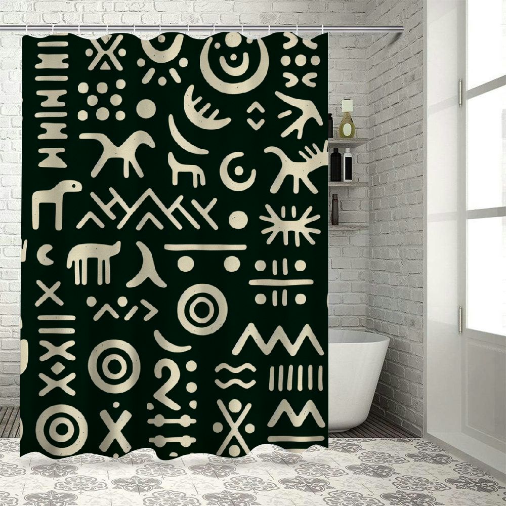 Bathroom Shower Curtain Ghana Adinkra Symbols Pattern n Ancient Black