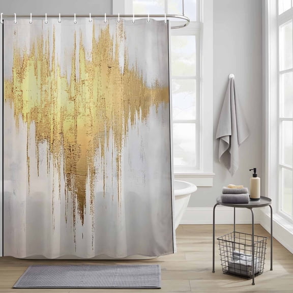 Bathroom Shower Curtain Gold Color Block Waterproof Shower Curtains with Hooks, Abstract Art Bath Curtains Bathtub Curtain Home Decor 36x72in