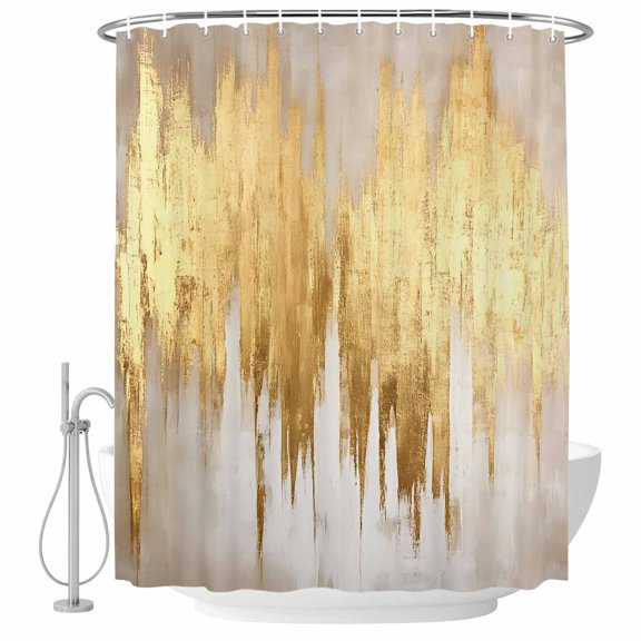 Bathroom Shower Curtain Gold Foil Abstract Geometric Waterproof Shower Curtains with Hooks, Color Block Impressionist Style Bath Curtains Bathtub Curtain Home Decor 60x72in