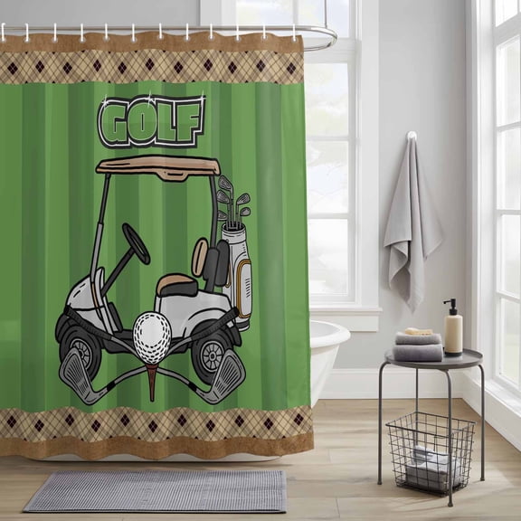 Bathroom Shower Curtain Golf Car Balls Clubs Waterproof Shower Curtains with Hooks, Classic Sports Bath Curtains Bathtub Curtain Home Decor 36x72in