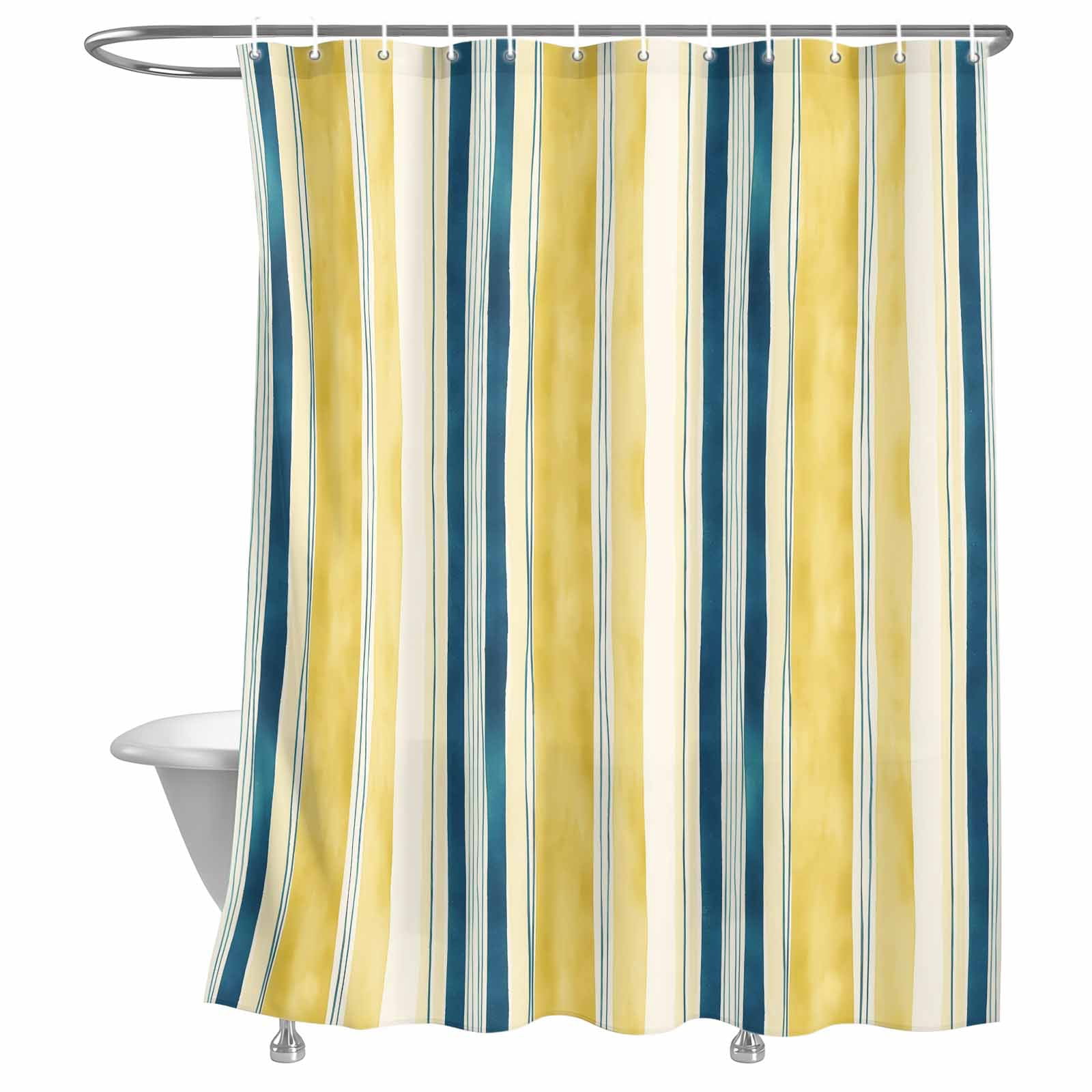 Bathroom Shower Curtain Gradient Yellow Blue Stripes Waterproof Shower Curtains with Hooks, Abstract Watercolor Line Bath Curtains Bathtub Curtain Home Decor 72x72in