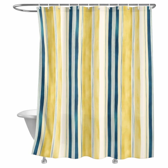 Bathroom Shower Curtain Gradient Yellow Blue Stripes Waterproof Shower Curtains with Hooks, Abstract Watercolor Line Bath Curtains Bathtub Curtain Home Decor 72x72in