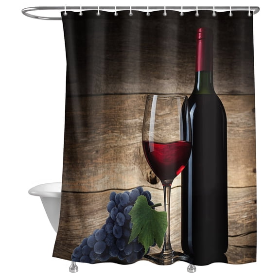 Bathroom Shower Curtain Grape Wine Red Wines Glass Farm Fruit Waterproof Shower Curtains with Hooks, Cellar Vintage Brown Wood Grain Bath Curtains Bathtub Curtain Home Decor 72x72in