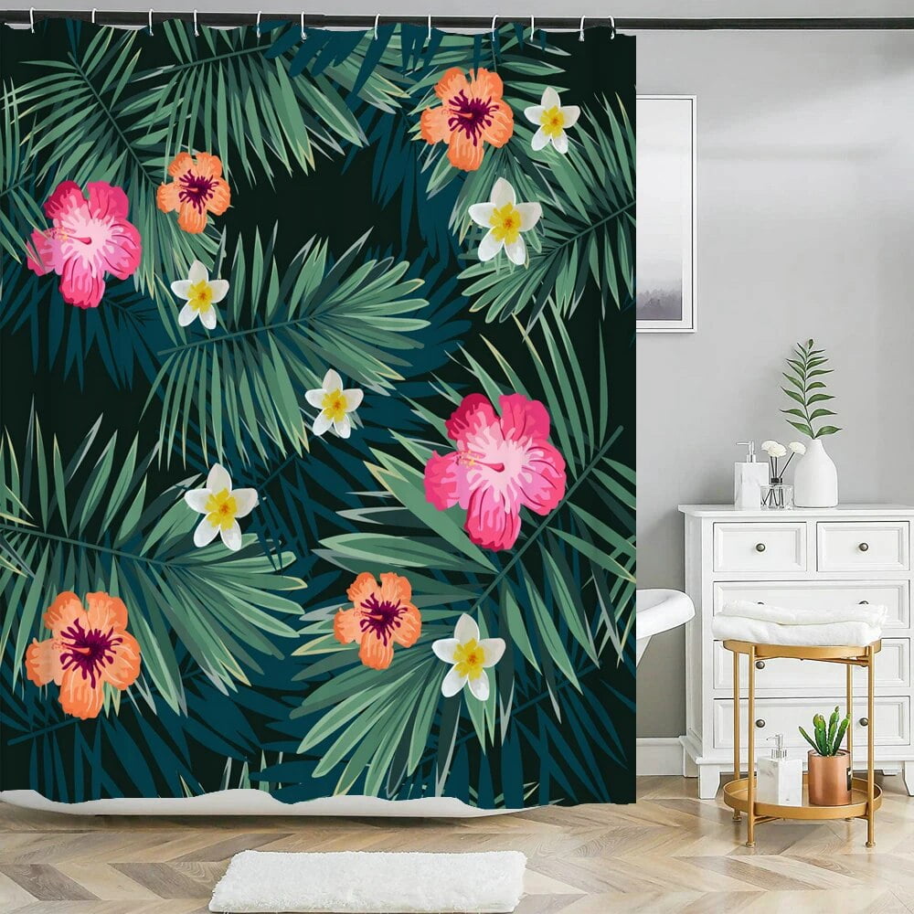 Bathroom Shower Curtain Green Plant Leaves Palm Printed Bath Curtain