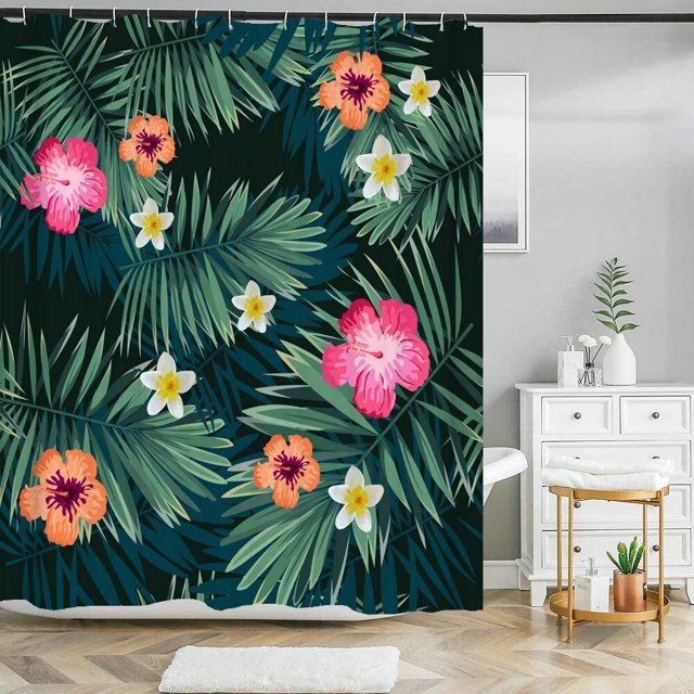 Bathroom Shower Curtain Green Plant Leaves Palm Printed Bath Curtain
