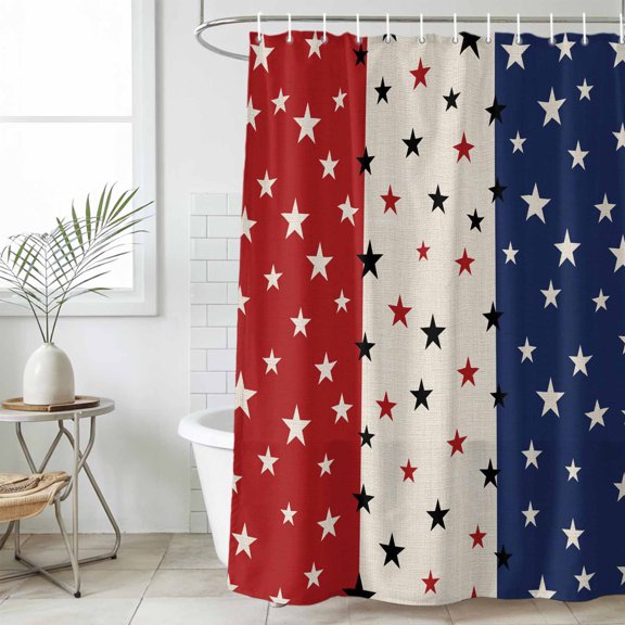 Bathroom Shower Curtain Independence Day Stripes and Stars Waterproof Shower Curtains with Hooks, Vintage USA Flag Star Bath Curtains Bathtub Curtain Home Decor 36x72in