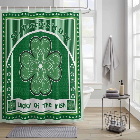 Bathroom Shower Curtain Irish Festival Celtic Knots Lucky Shamrock Waterproof Shower Curtains with Hooks, Stripe Bath Curtains Bathtub Curtain Home Decor 36x72in