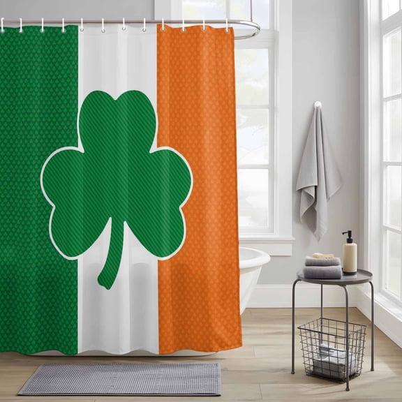 Bathroom Shower Curtain Irish Flag St. Patrick's Clovers Waterproof Shower Curtains with Hooks, Lucky Green Leaves Bath Curtains Bathtub Curtain Home Decor 36x72in