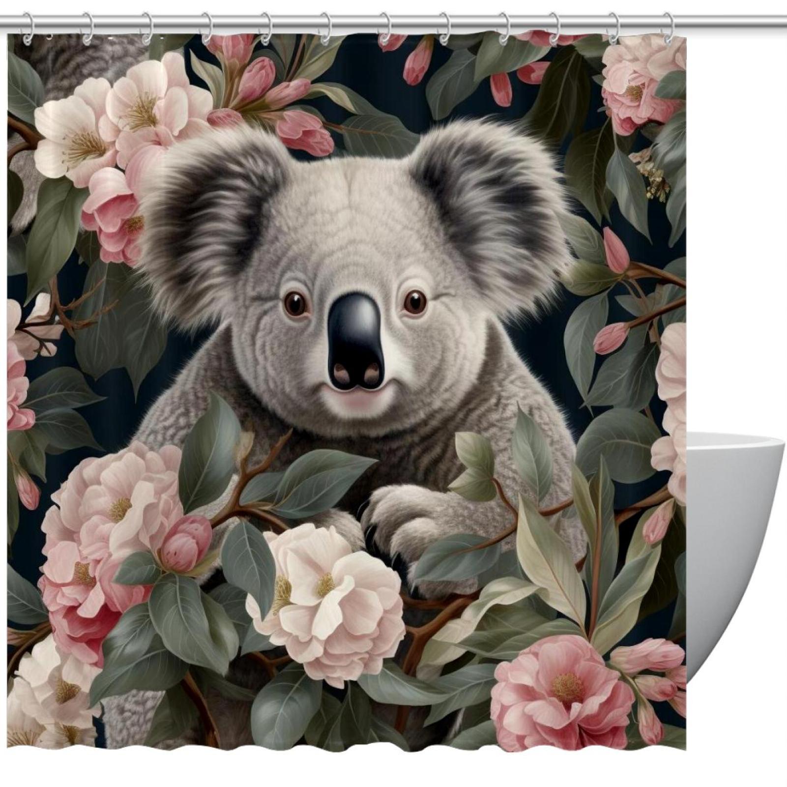 Bathroom Shower Curtain Koala Florals Vintage, Waterproof Fabric Shower