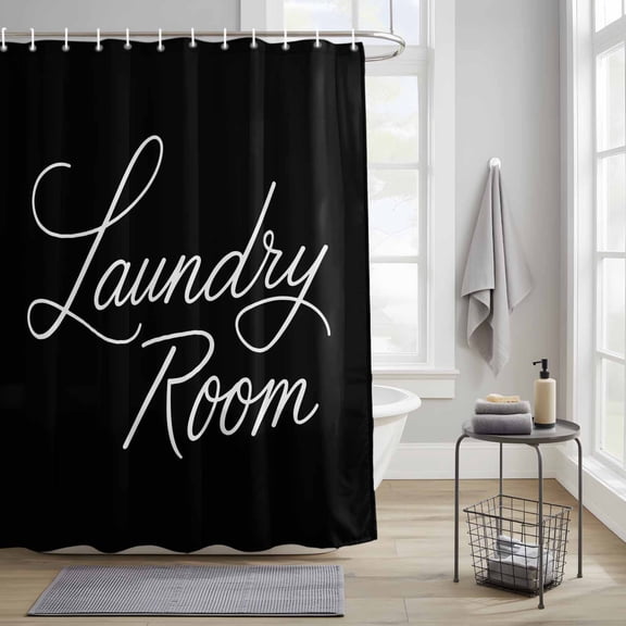 Bathroom Shower Curtain Laundry Room Words Waterproof Shower Curtains with Hooks, Black Background Bath Curtains Bathtub Curtain Home Decor 36x72in