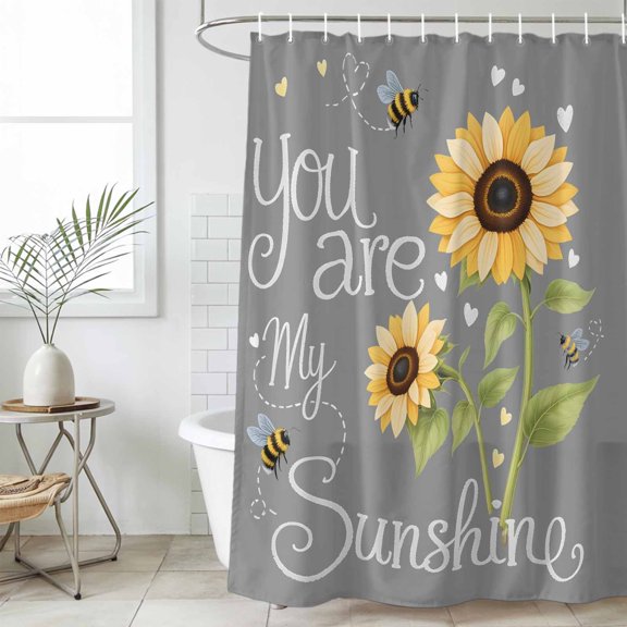 Bathroom Shower Curtain Letters You Are My Sunshine Waterproof Shower Curtains with Hooks, Pastoral Sunflowers on Gray Bath Curtains Bathtub Curtain Home Decor 36x72in