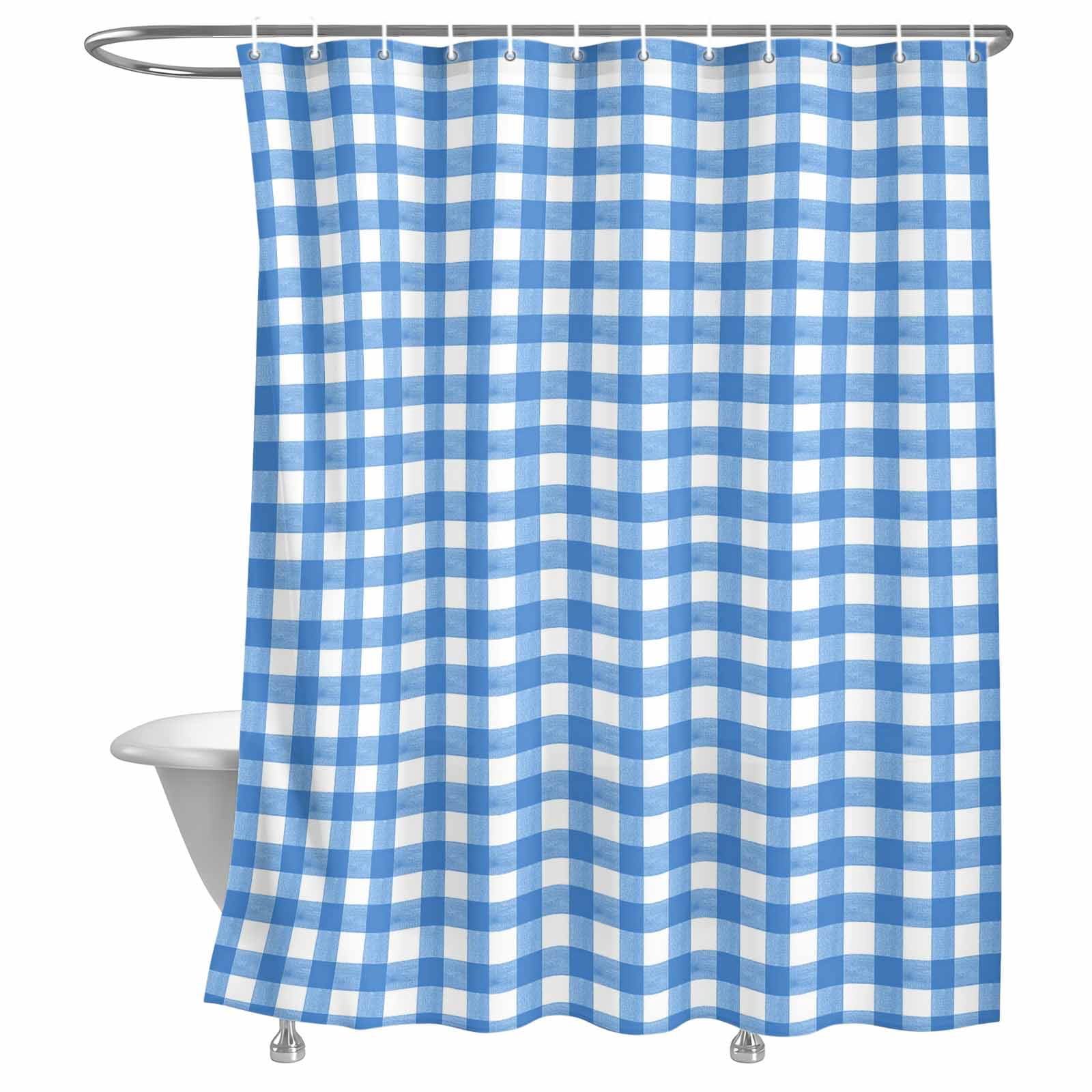 Bathroom Shower Curtain Light Blue Gingham Check Waterproof Shower ...