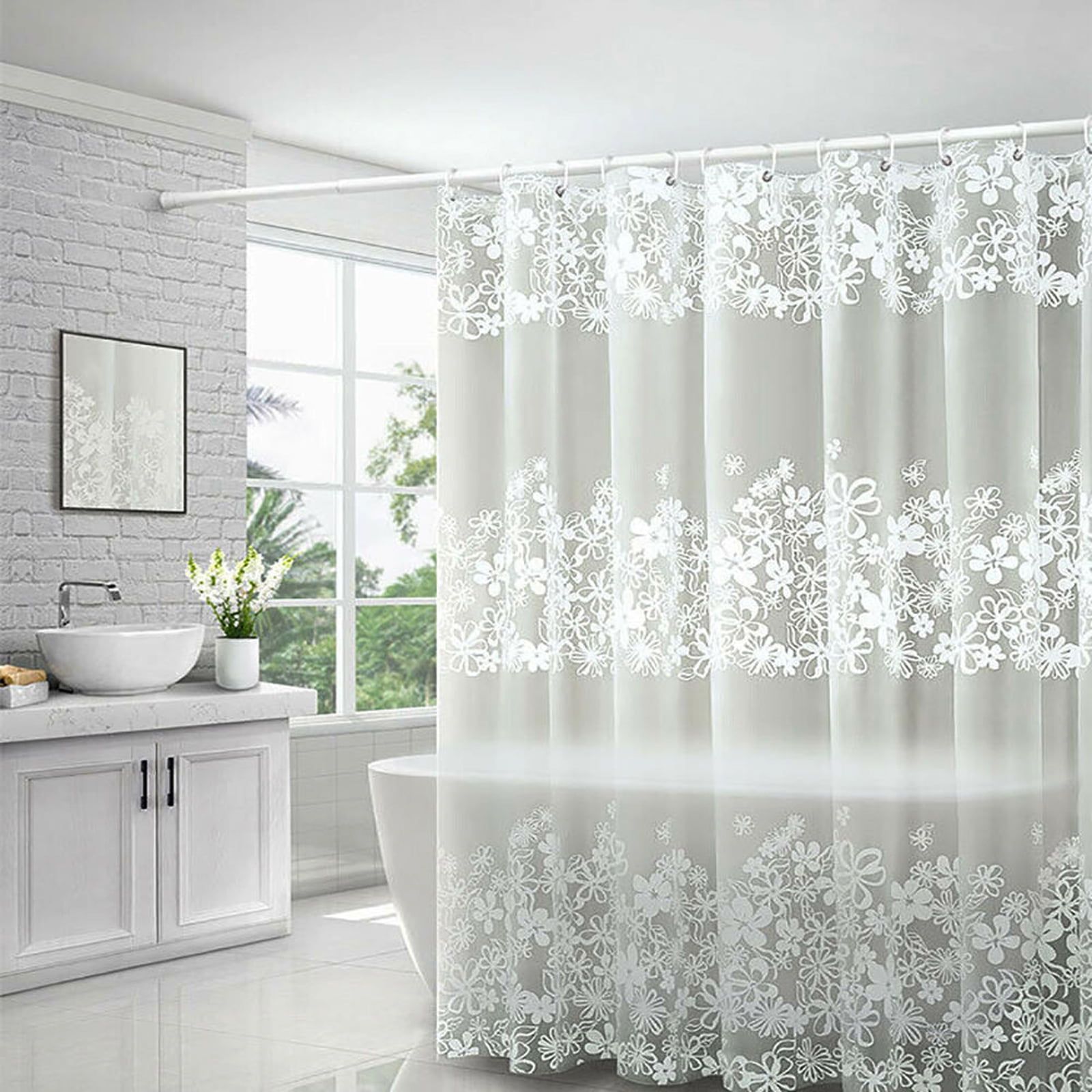 Bathroom Shower Curtain Liner, Heavy Duty Stall Shower Liner PVC Waterproof Clear 3D Flower Bath Curtain