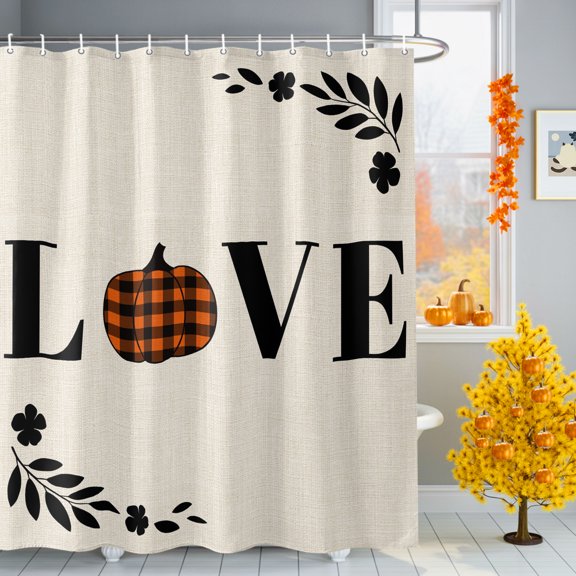Bathroom Shower Curtain Love Fall Farm Pumpkins Waterproof Shower Curtains with Hooks 36x72in, Vintage Leaf on Linen Bath Curtains Bathtub Curtain Home Decor