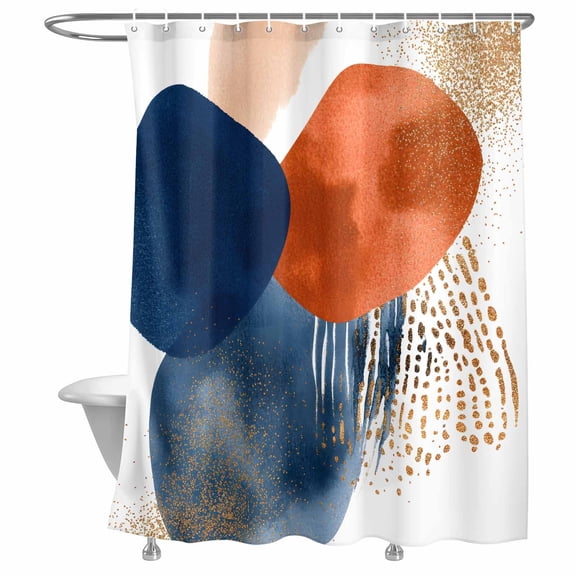 Bathroom Shower Curtain Mid Century Boho Terracotta Aesthetic Color Dot Waterproof Shower Curtains with Hooks, Abstract Minimalist Bath Curtains Bathtub Curtain Home Decor 72x72in