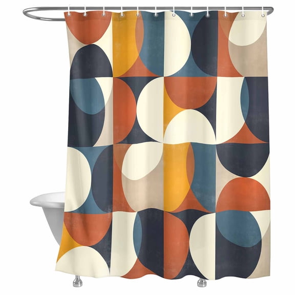 Bathroom Shower Curtain Mid Century Color Block Circle Abstract Geometric Waterproof Shower Curtains with Hooks, Retro Nordic Style Bath Curtains Bathtub Curtain Home Decor 72x72in