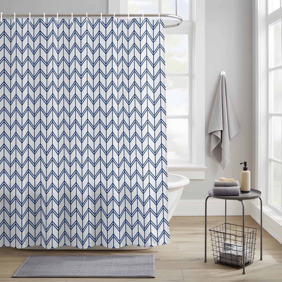 Bathroom Shower Curtain Minimalist Geometric Stripe Art Waterproof Shower Curtains with Hooks, Abstract Blue Herringbone Bath Curtains Bathtub Curtain Home Decor 36x72in