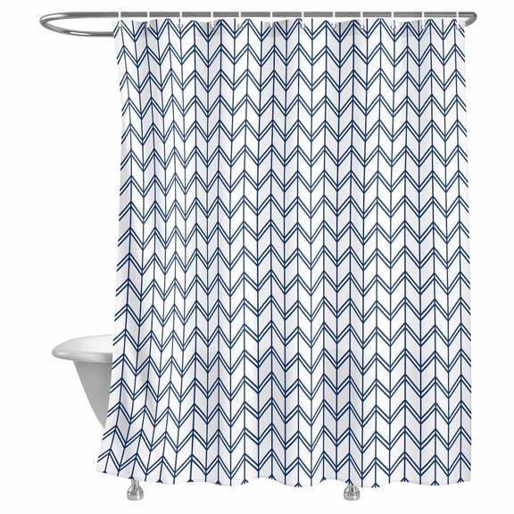 Bathroom Shower Curtain Minimalist Geometric Stripe Art Waterproof Shower Curtains with Hooks, Abstract Blue Herringbone Bath Curtains Bathtub Curtain Home Decor 72x72in