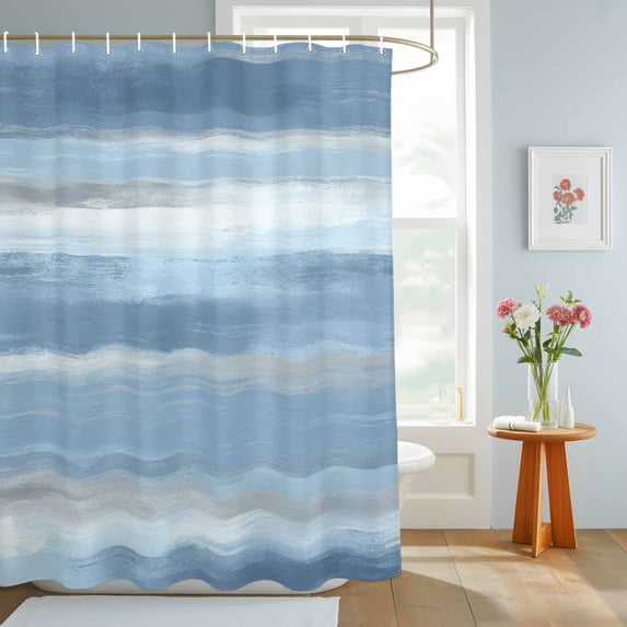 Bathroom Shower Curtain Modern Abstract Stripe Art Waterproof Shower Curtains with Hooks, Oil Painting Blue Gray Art Bath Curtains Bathtub Curtain Home Decor 72x84in