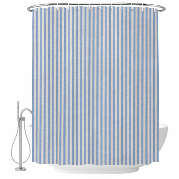 Bathroom Shower Curtain Modern Blue Striped on Linen Waterproof Shower Curtains with Hooks, Vintage Vertical Stripes Bath Curtains Bathtub Curtain Home Decor 60x72in