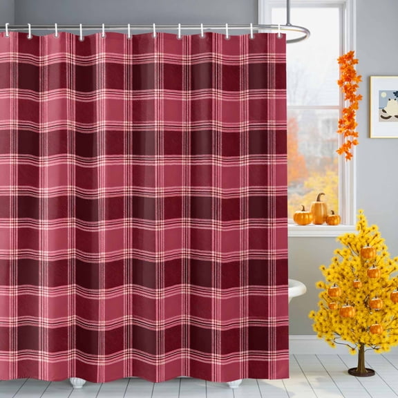 Bathroom Shower Curtain Modern Dark Red Lattice Tartan Waterproof Shower Curtains with Hooks, Christmas Buffalo Plaid Bath Curtains Bathtub Curtain Home Decor 36x72in