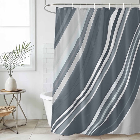 Bathroom Shower Curtain Modern Minimalist Abstract Waterproof Shower Curtains with Hooks, Gray Ombre Stripe Lines Bath Curtains Bathtub Curtain Home Decor 36x72in