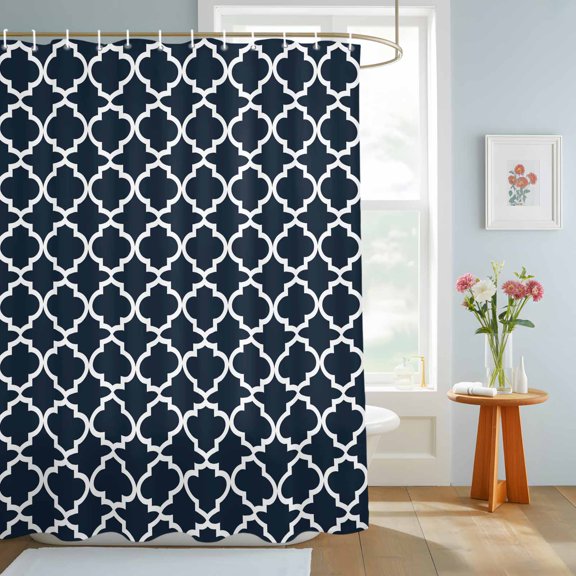 Bathroom Shower Curtain Morocco Ethnic Pattern Waterproof Shower Curtains with Hooks, Modern Geometric on Black Background Bath Curtains Bathtub Curtain Home Decor 72x84in