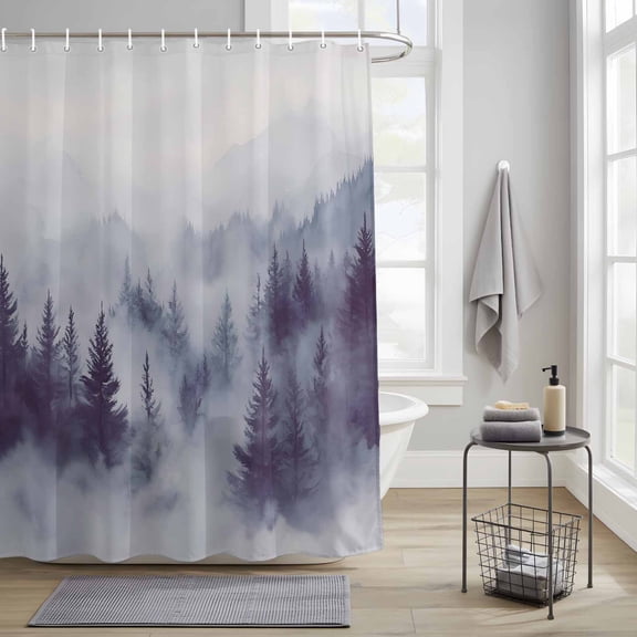 Bathroom Shower Curtain Natural Misty Mountain Tree Forest Waterproof Shower Curtains with Hooks, Wild Hill Foggy Scenery Bath Curtains Bathtub Curtain Home Decor 36x72in