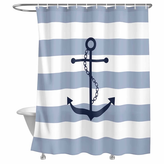 Bathroom Shower Curtain Nautical Anchor Horizontal Stripe Waterproof Shower Curtains with Hooks, Coastal Bath Curtains Bathtub Curtain Home Decor 72x72in