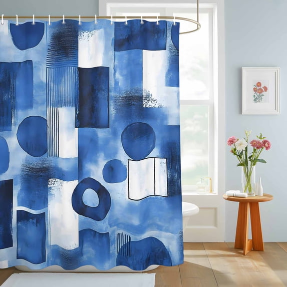 Bathroom Shower Curtain Navy Blue Color Block Abstract Geometric ...