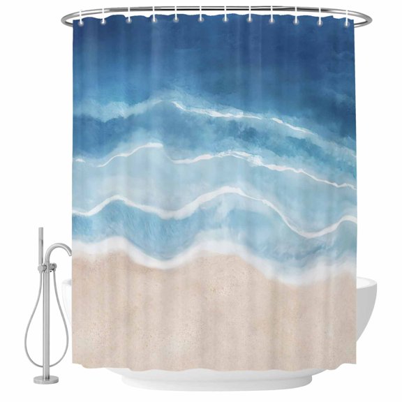 Bathroom Shower Curtain Navy Blue Gradient Ocean Wave Waterproof Shower Curtains with Hooks, Seaside Water Stripe Bath Curtains Bathtub Curtain Home Decor 60x72in