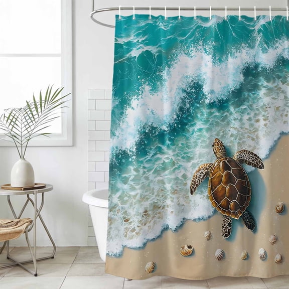 Bathroom Shower Curtain Ocean Beach Sea Turtle Shell Waterproof Shower Curtains with Hooks, Watercolor Marine Theme Bath Curtains Bathtub Curtain Home Decor 36x72in