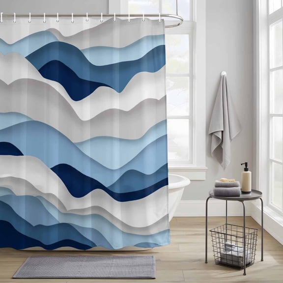 Bathroom Shower Curtain Ocean Blue Gradient Water Ripples Waterproof Shower Curtains with Hooks, Coastal Nautical Theme Bath Curtains Bathtub Curtain Home Decor 36x72in